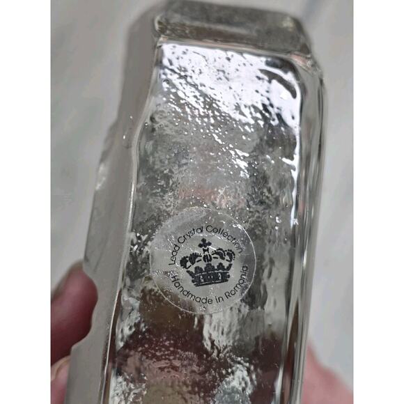 Vtg Handcrafted Lead Crystal Moose Caribou Paperweight Romania Winter Scene - Picture 12 of 14